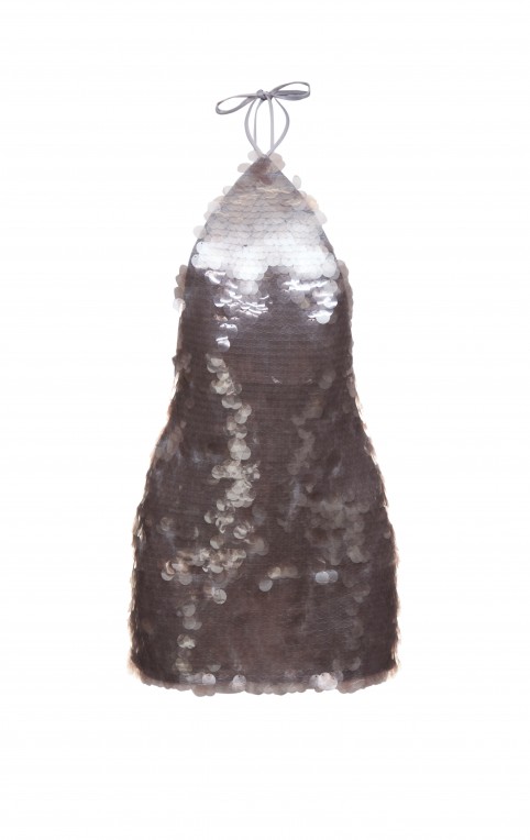 Сукня з паєтки з відкритою спиною Металева